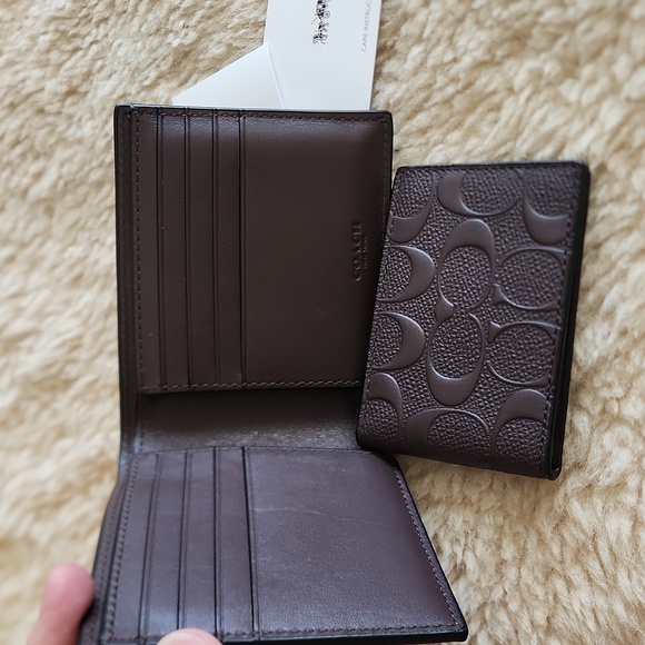 NWT Coach Men's 3-in-1 Compact ID Signature Mahogany Leather Wallet 🤎🎁 - Picture 6 of 16